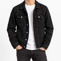 Men's Black Denim Jacket with Button Front and Chest Pockets - Dorotakora