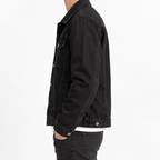 Men's Black Denim Jacket with Button Front and Chest Pockets - Dorotakora