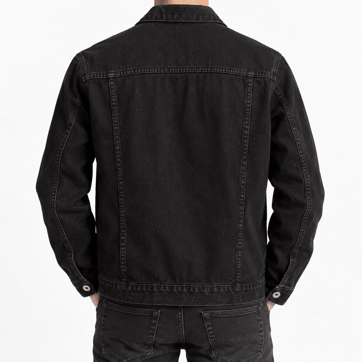 Men's Black Denim Jacket with Button Front and Chest Pockets - Dorotakora