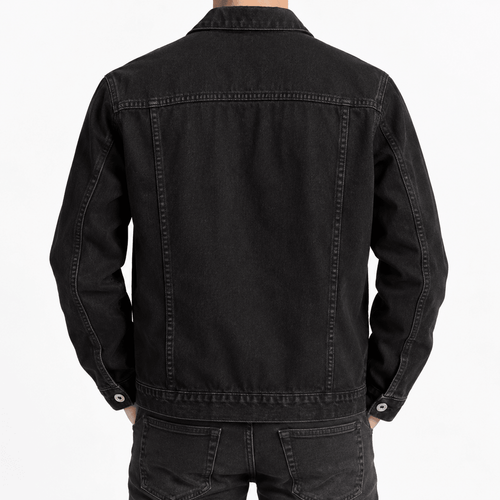 Men's Black Denim Jacket with Button Front and Chest Pockets - Dorotakora