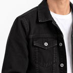Men's Black Denim Jacket with Button Front and Chest Pockets - Dorotakora