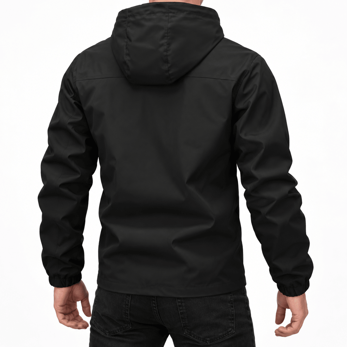 Men's Black Hooded Jacket with Full Zip and Chest Pocket - Dorotakora