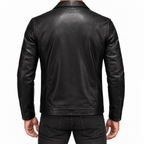 Men's Black Leather-Look Jacket with Zip Front and Chest Pockets - Dorotakora