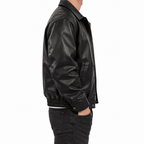Men's Black Leather-Look Jacket with Zip Front and Side Pockets - Dorotakora