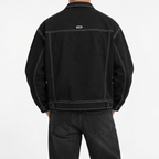 Men's Black Trucker Jacket with Contrast Stitching and Chest Pockets - Dorotakora